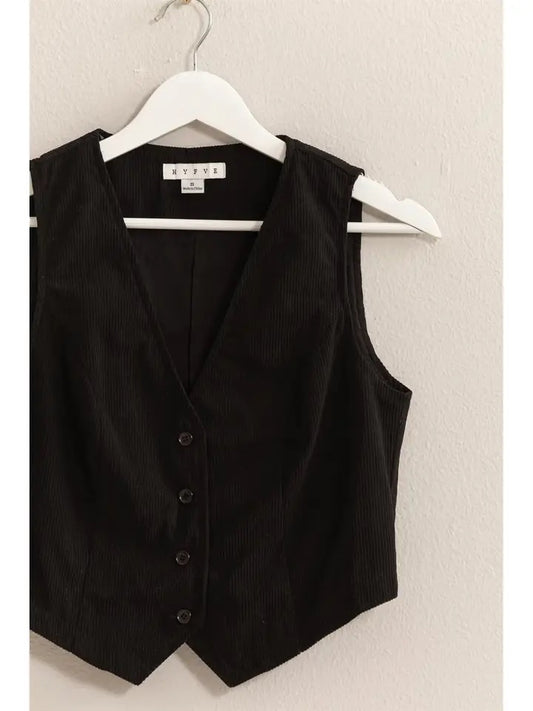 V Neck Buttoned Corduroy Vest