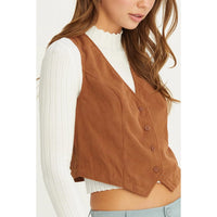 V Neck Buttoned Corduroy Vest