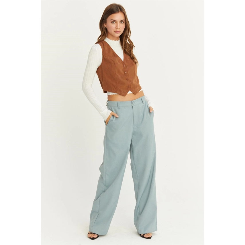 V Neck Buttoned Corduroy Vest
