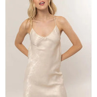 Metallic Cross Back Satin Slip Mini Dress