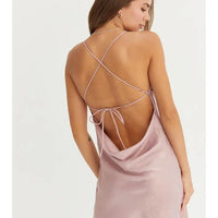 Metallic Cross Back Satin Slip Mini Dress