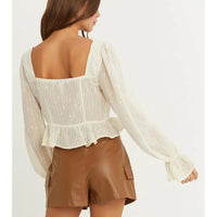 Ruffle Trim Tie Front Glitter Blouse