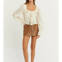 Ruffle Trim Tie Front Glitter Blouse