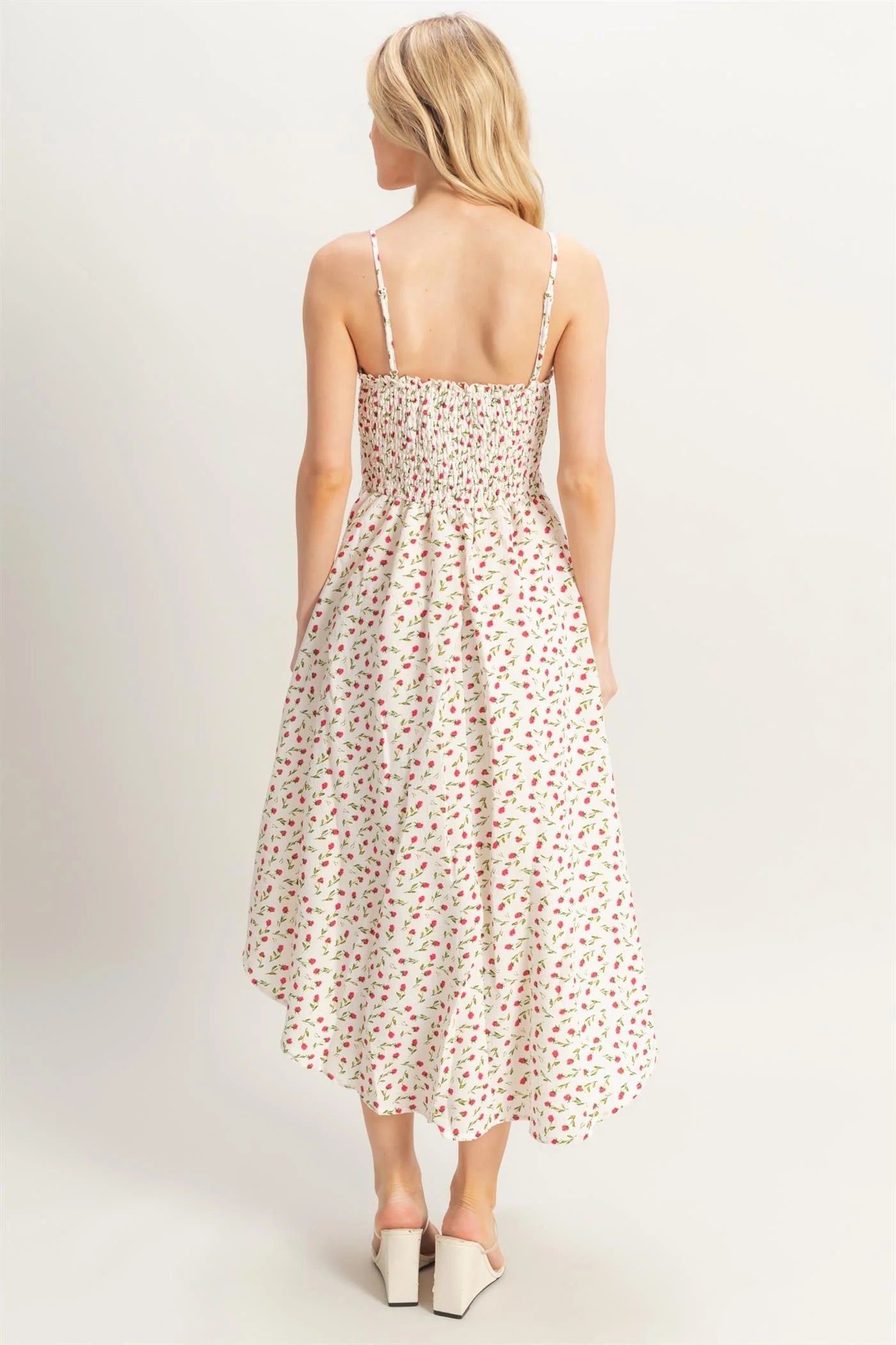 Ditsy Floral Print Sleeveless Midi Dress
