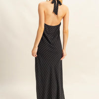 Striped Halter Neck Linen Maxi Dress