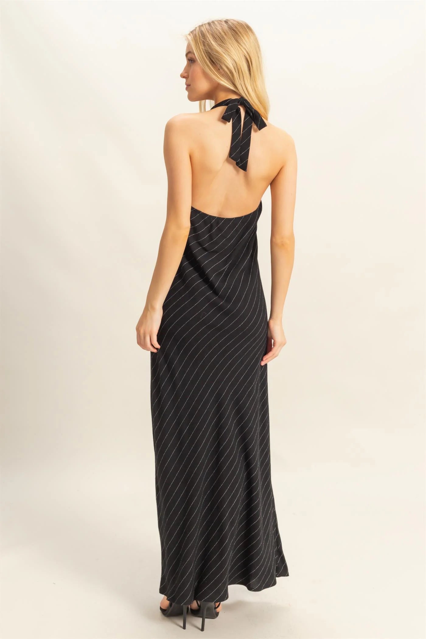 Striped Halter Neck Linen Maxi Dress