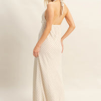 Striped Halter Neck Linen Maxi Dress