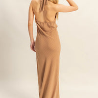 Striped Halter Neck Linen Maxi Dress