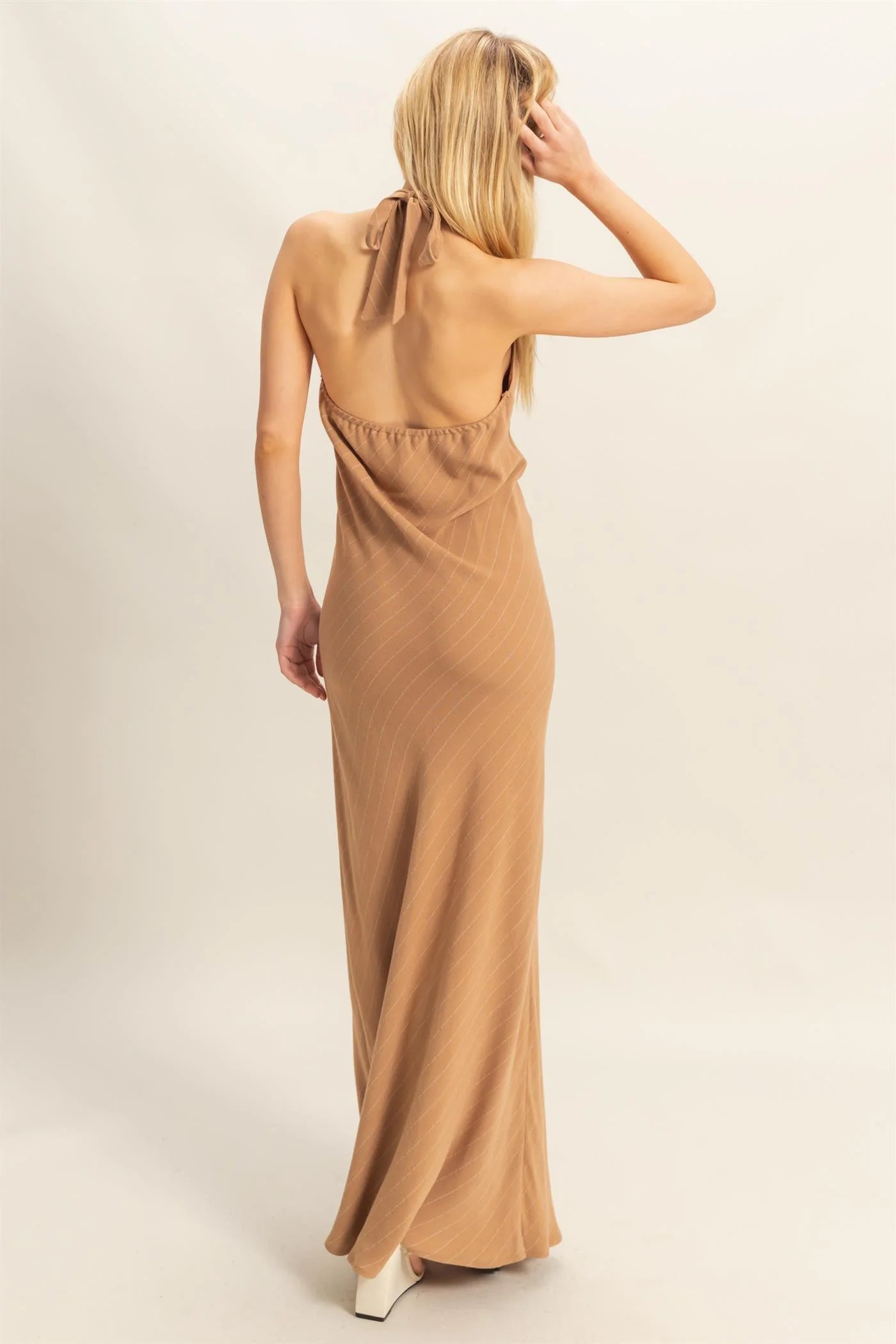 Striped Halter Neck Linen Maxi Dress