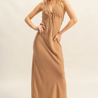 Striped Halter Neck Linen Maxi Dress