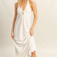 Striped Halter Neck Linen Maxi Dress