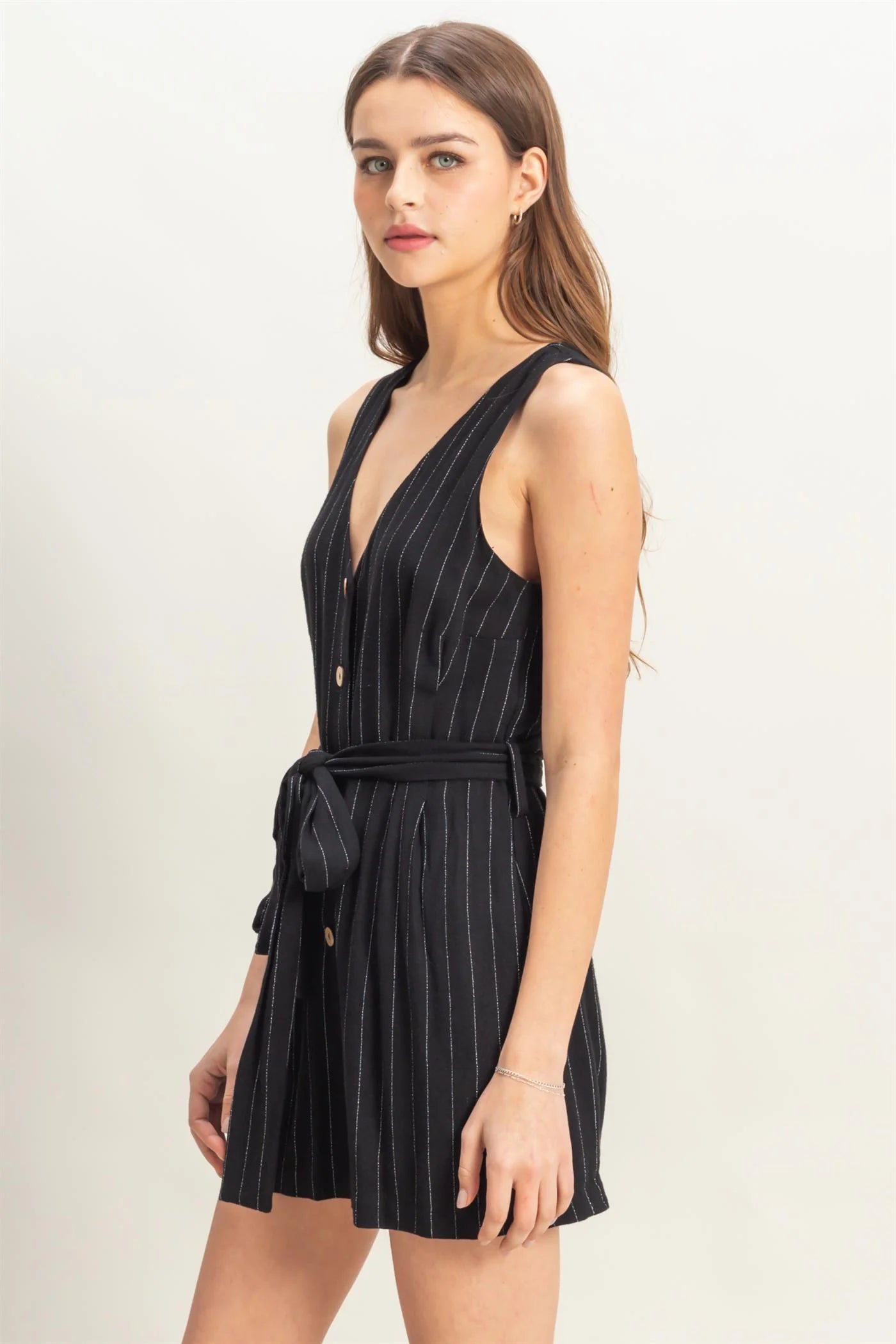 Striped Belted Romper