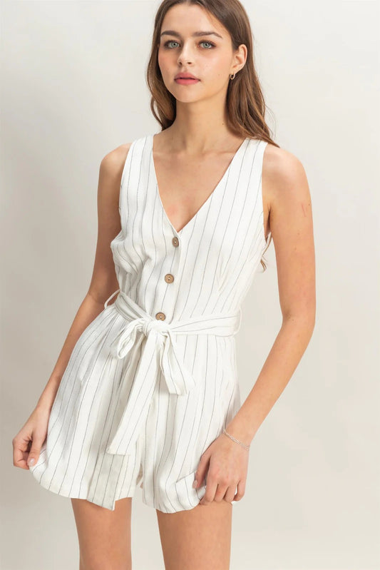 Striped Belted Romper