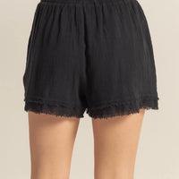 Drawstring Waist Frayed Hem Short Legs