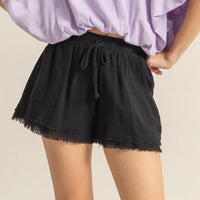 Drawstring Waist Frayed Hem Short Legs