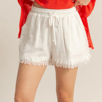 Drawstring Waist Frayed Hem Short Legs
