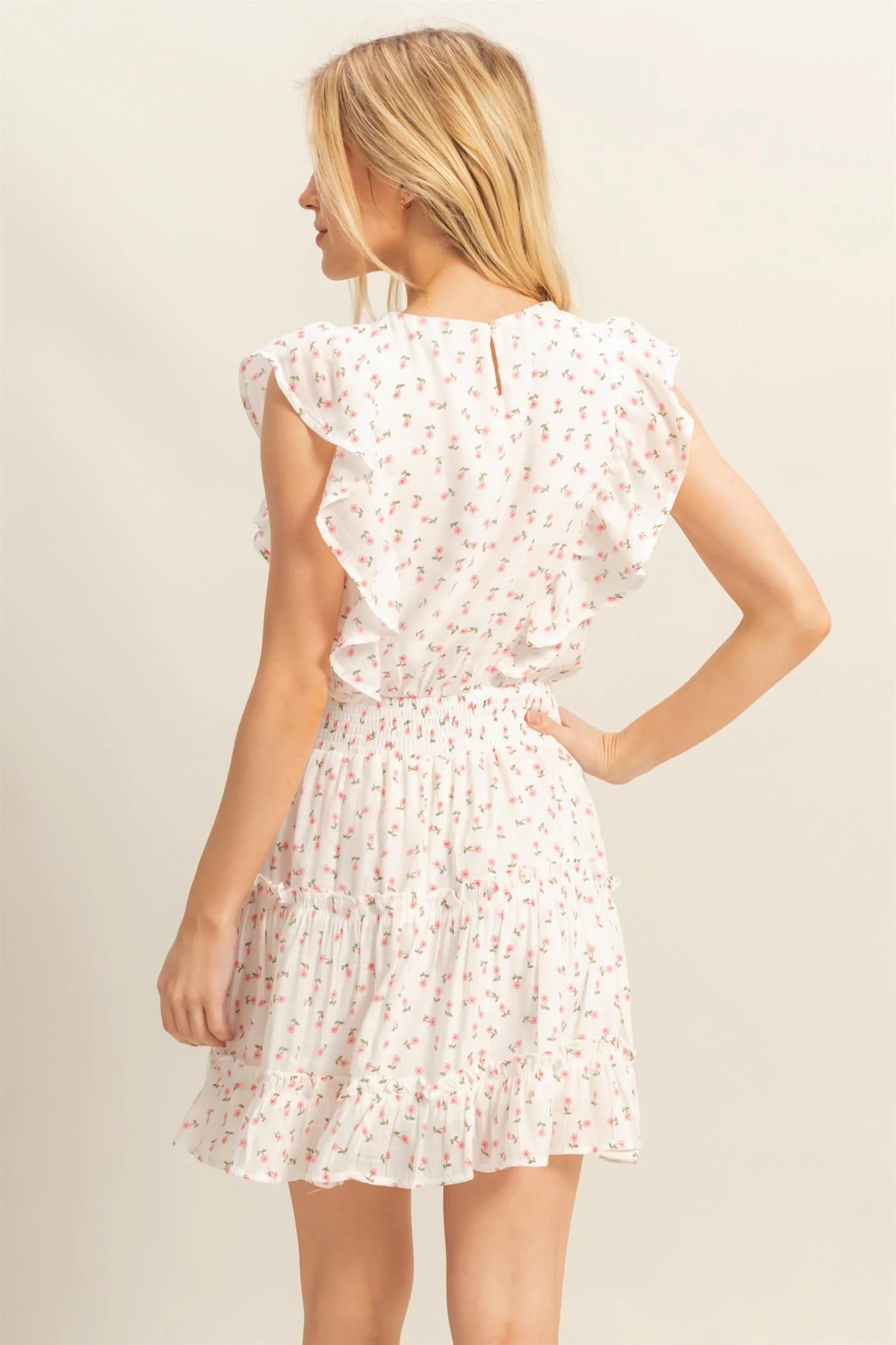 Ditsy Floral Print Ruffle Mini Dress