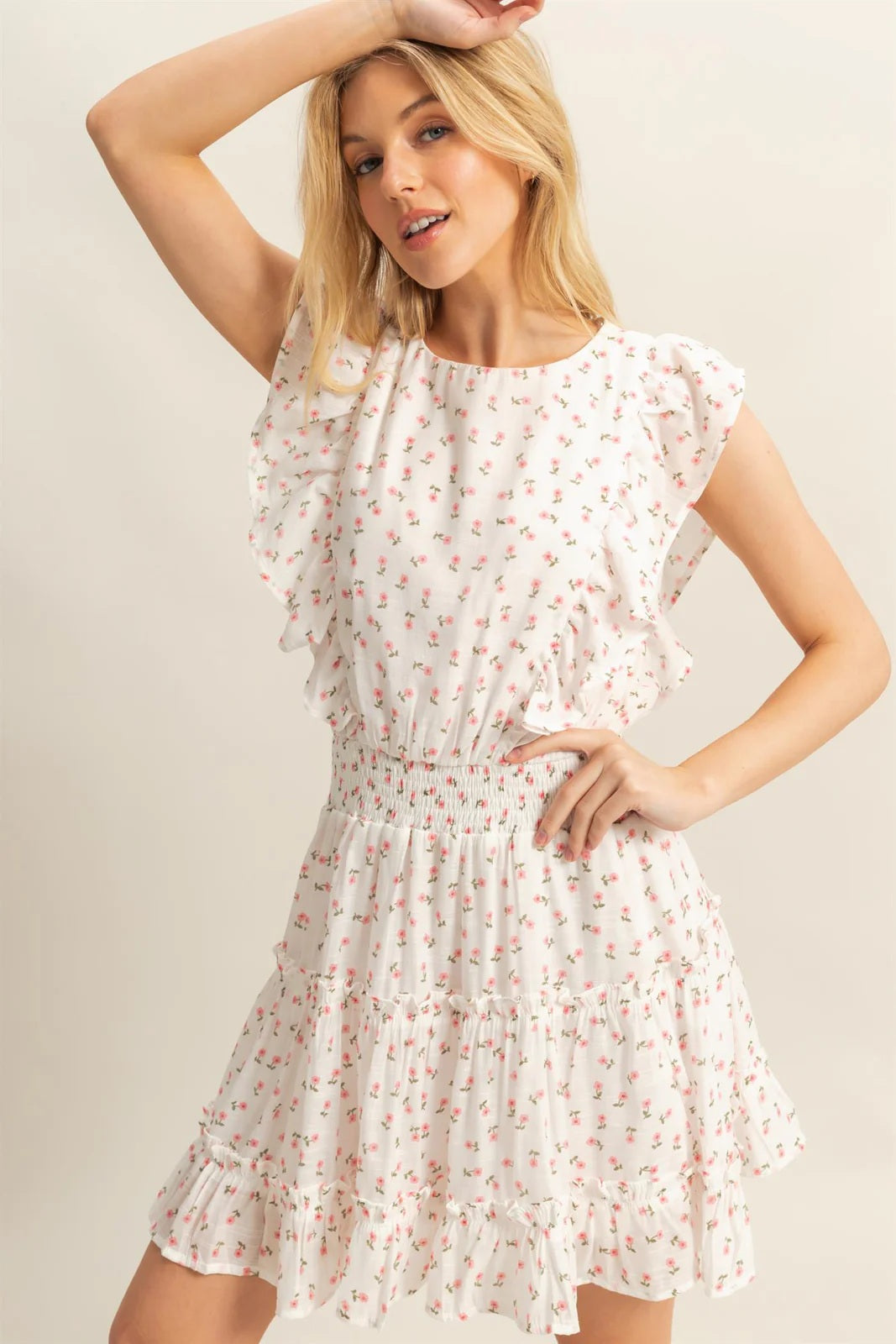 Ditsy Floral Print Ruffle Mini Dress