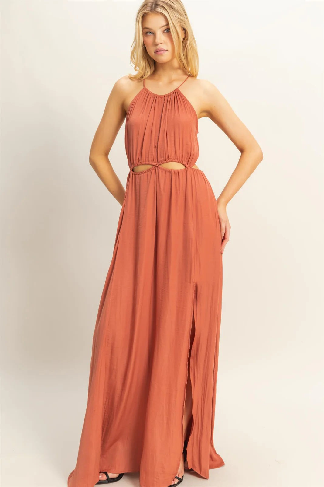 Side Cutout Side Slit Maxi Dress