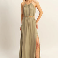 Side Cutout Side Slit Maxi Dress