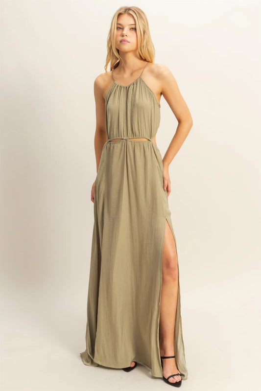 Side Cutout Side Slit Maxi Dress