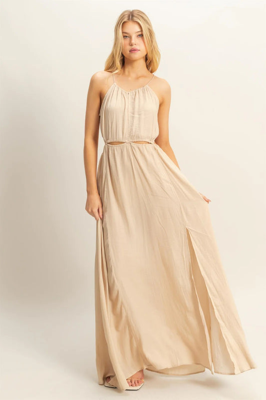 Side Cutout Side Slit Maxi Dress