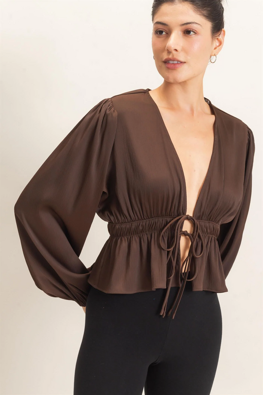 Plunging Tie-Front Blouse