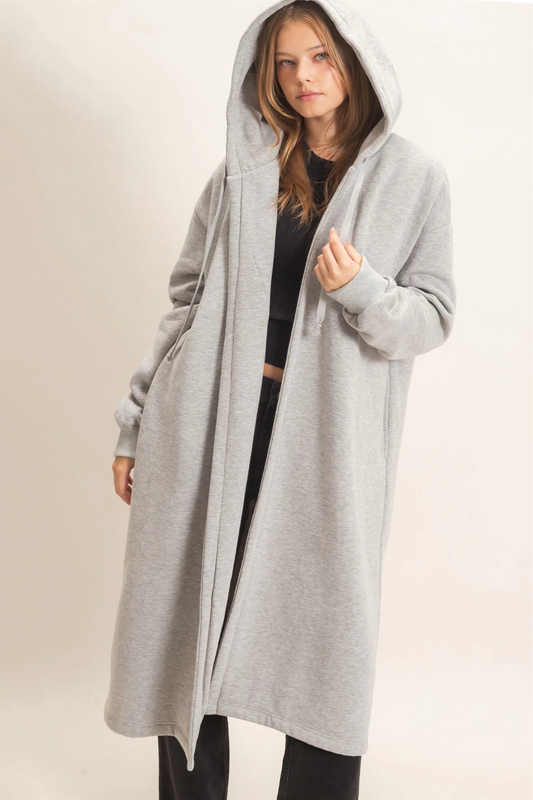 Oversized Hooded Open Front Coat