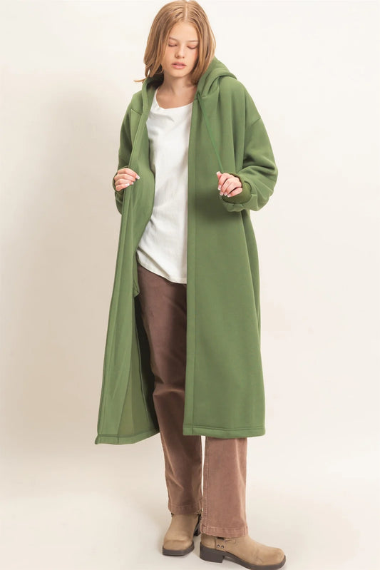 Oversized Hooded Open Front Coat