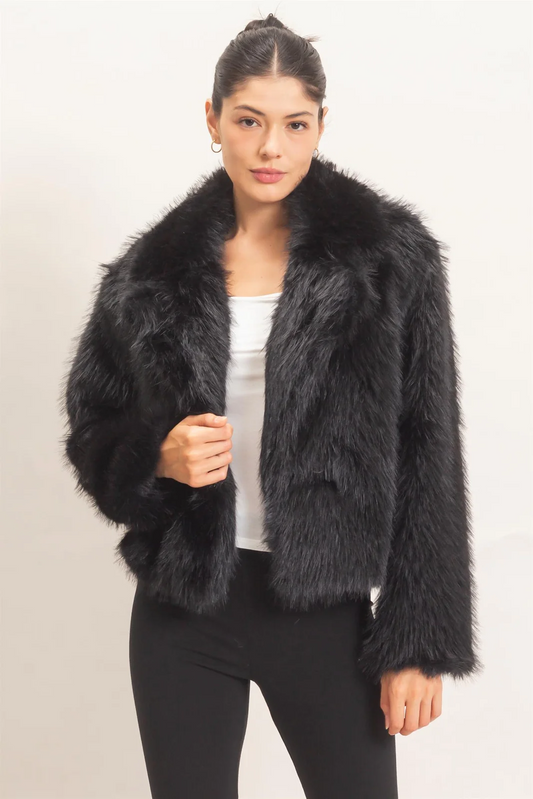 Shawl Collar Faux Fur Jacket