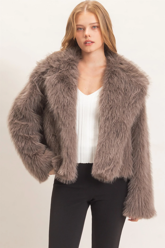 Shawl Collar Faux Fur Jacket