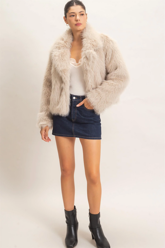 Shawl Collar Faux Fur Jacket
