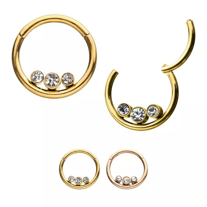 Bezel With 3 Clear Gems Hinged Hoop
