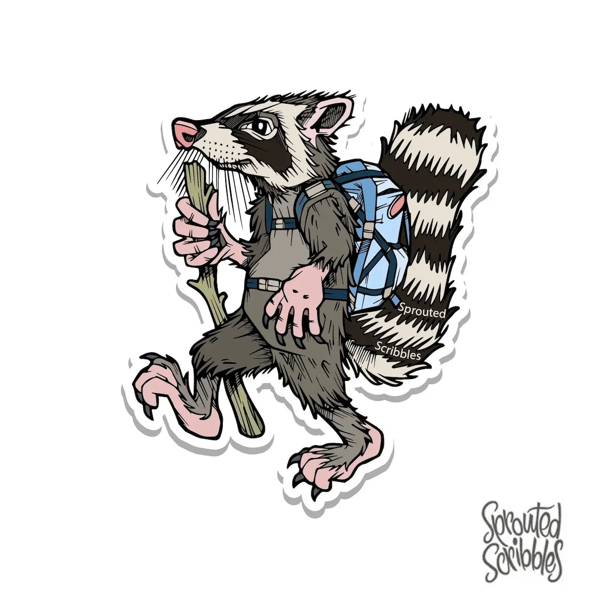 Hiking Raccoon Sticker
