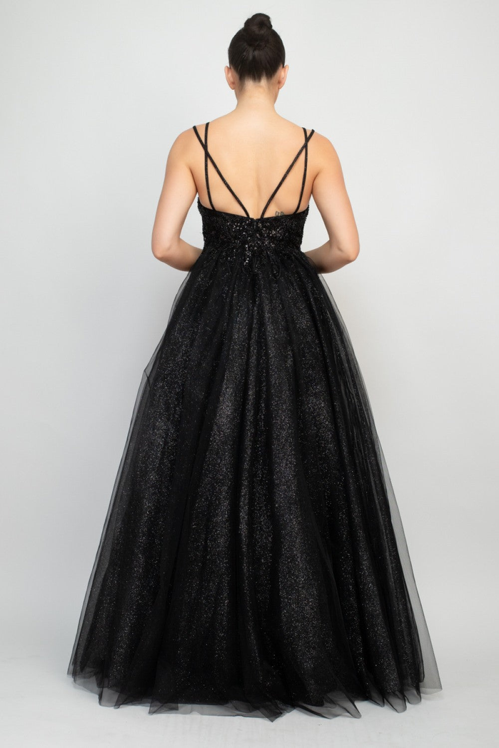 Sequin Studded Tullle Balloon Maxi Dress