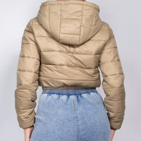 Hooded Zipper Puffer Crop Jacket