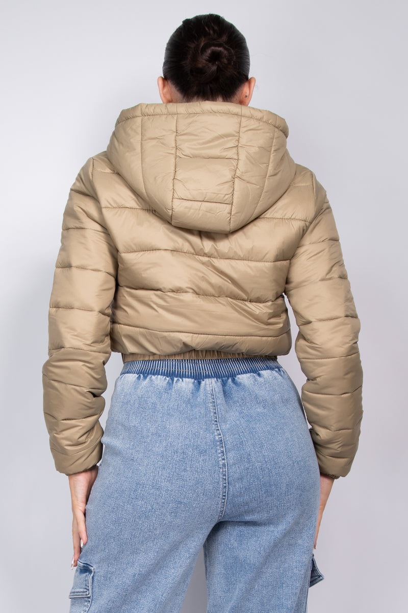 Hooded Zipper Puffer Crop Jacket