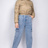 Hooded Zipper Puffer Crop Jacket