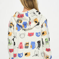 Cartoon Cat Print Zipper Hoodie