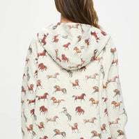 Horse Print Zip Up Hoodie