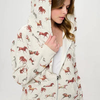 Horse Print Zip Up Hoodie