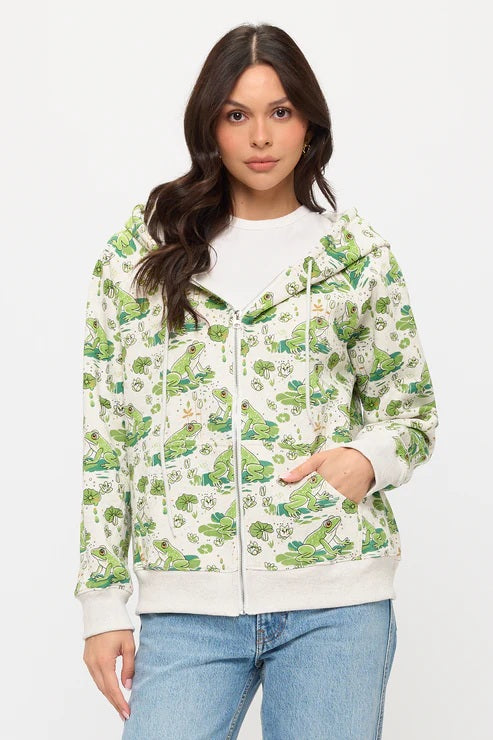 Lily Pads And Frogs Zip Up Hoodie