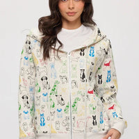 Colorful Graphic Dogs Zip Up Hoodie