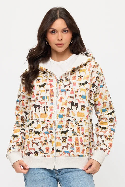 Colorful Dog Breeds Zip Up Hoodie
