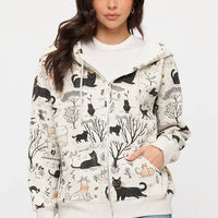 Whimsical Cat Forest Zip Up Hoodie
