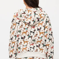 Holiday Dogs Print Zip Up Hoodie
