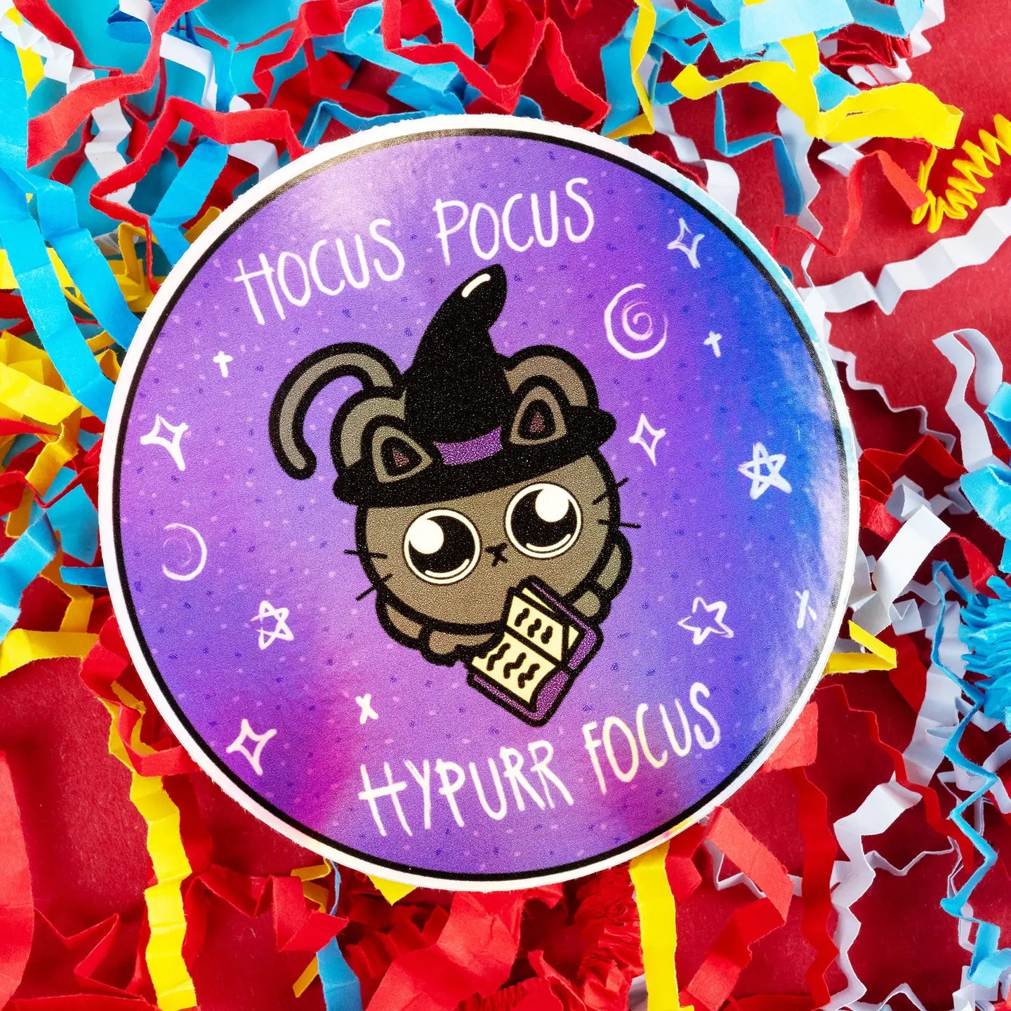 Hocus Pocus Hypurr Focus Holographic Glittery Cat Sticker - Hyperfocus