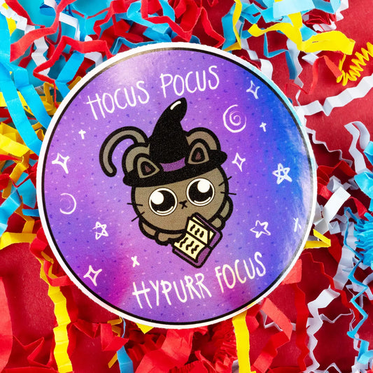 Hocus Pocus Hypurr Focus Holographic Glittery Cat Sticker - Hyperfocus
