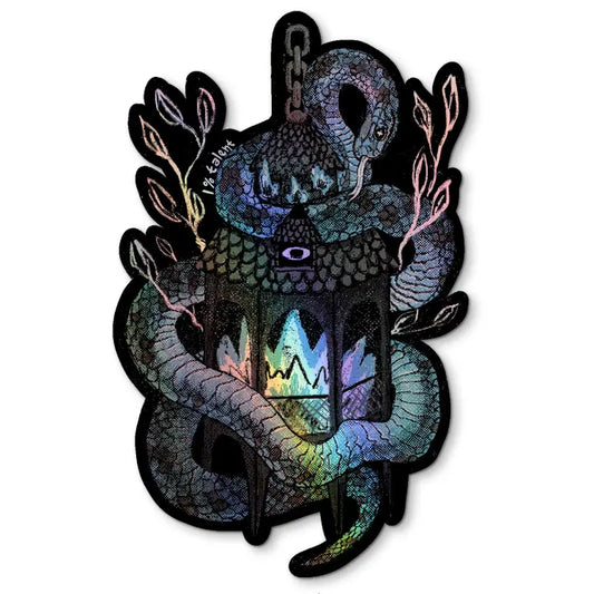 Holographic Snake With Lantern Sticker