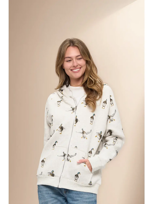 Mallard Ducks Print Zip-Up Hoodie